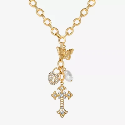 JS Jessica Simpson Gold Tone Charm Womens Glass Alloy 18 Inch Y Necklace