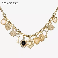 JS Jessica Simpson Gold Tone Charm Womens Multi Color Glass Alloy Heart 16 Inch Pendant Necklace