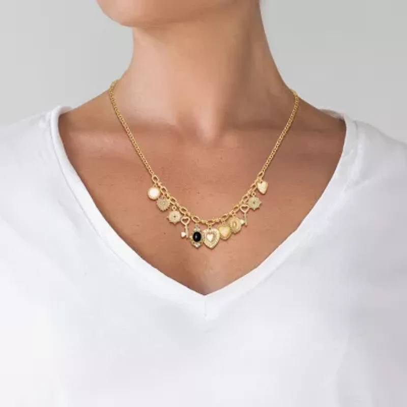 JS Jessica Simpson Gold Tone Charm Womens Multi Color Glass Alloy Heart 16 Inch Pendant Necklace