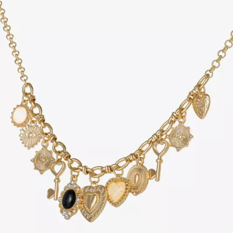 JS Jessica Simpson Gold Tone Charm Womens Multi Color Glass Alloy Heart 16 Inch Pendant Necklace