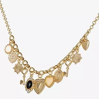 JS Jessica Simpson Gold Tone Charm Womens Multi Color Glass Alloy Heart 16 Inch Pendant Necklace