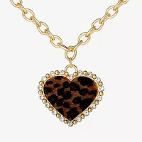 JS Jessica Simpson Gold Tone Leopard Print Womens Glass Alloy Heart 18 Inch Pendant Necklace