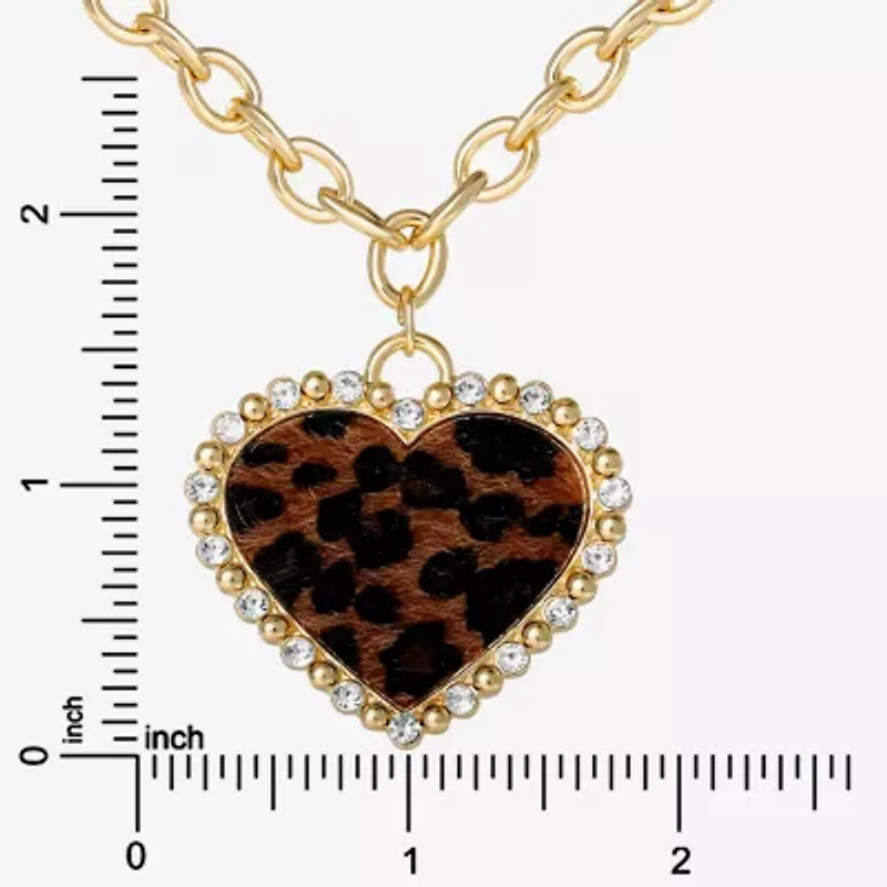 JS Jessica Simpson Gold Tone Leopard Print Womens Glass Alloy Heart 18 Inch Pendant Necklace