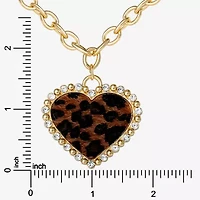 JS Jessica Simpson Gold Tone Leopard Print Womens Glass Alloy Heart 18 Inch Pendant Necklace