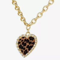JS Jessica Simpson Gold Tone Leopard Print Womens Glass Alloy Heart 18 Inch Pendant Necklace