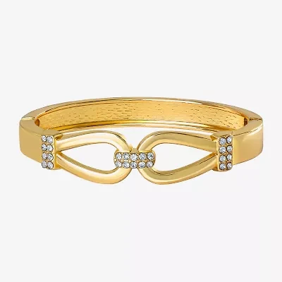 JS Jessica Simpson Gold Tone Hinged Link Womens Glass Bangle Bracelet