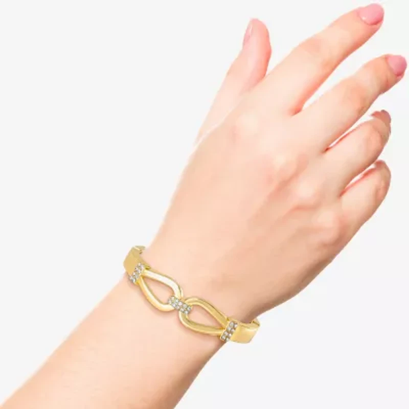 JS Jessica Simpson Gold Tone Hinged Link Womens Glass Bangle Bracelet