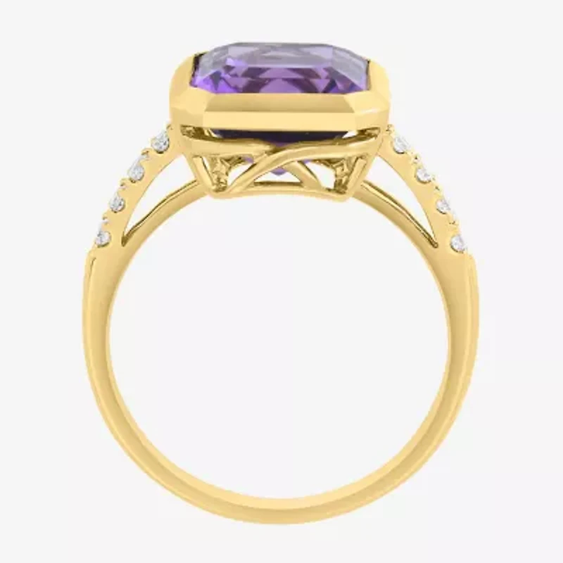 Effy Final Call Limited Quantities! Genuine Purple Cushion Amethyst and 1/6 CT.T.W. Cocktail Ring in 14K Gold