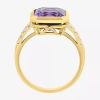 Effy Final Call Limited Quantities! Genuine Purple Cushion Amethyst and 1/6 CT.T.W. Cocktail Ring in 14K Gold