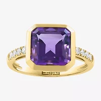 Effy Final Call Limited Quantities! Genuine Purple Cushion Amethyst and 1/6 CT.T.W. Cocktail Ring in 14K Gold