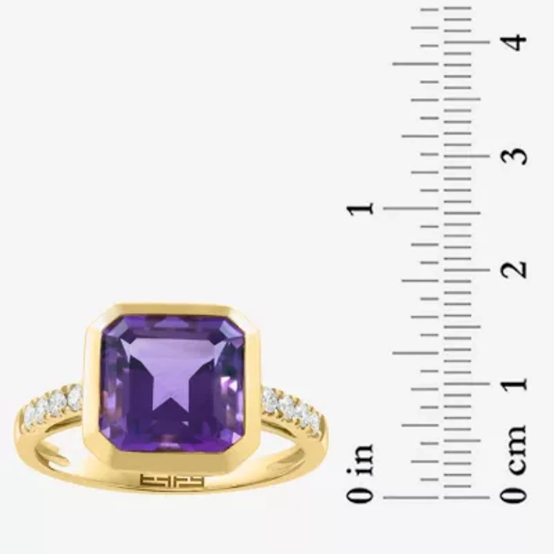 Effy Final Call Limited Quantities! Genuine Purple Cushion Amethyst and 1/6 CT.T.W. Cocktail Ring in 14K Gold