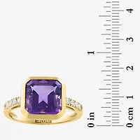Effy Final Call Limited Quantities! Genuine Purple Cushion Amethyst and 1/6 CT.T.W. Cocktail Ring in 14K Gold