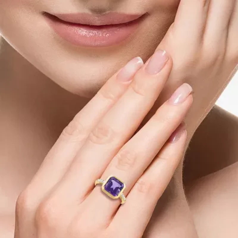 Effy Final Call Limited Quantities! Genuine Purple Cushion Amethyst and 1/6 CT.T.W. Cocktail Ring in 14K Gold