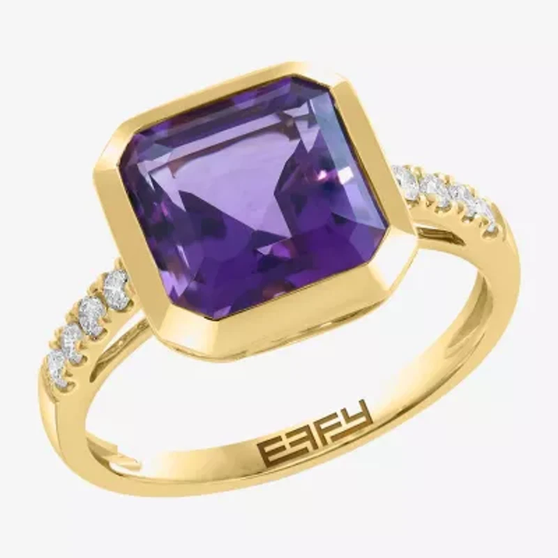Effy Final Call Limited Quantities! Genuine Purple Cushion Amethyst and 1/6 CT.T.W. Cocktail Ring in 14K Gold