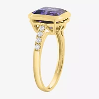 Effy Final Call Limited Quantities! Genuine Purple Cushion Amethyst and 1/6 CT.T.W. Cocktail Ring in 14K Gold