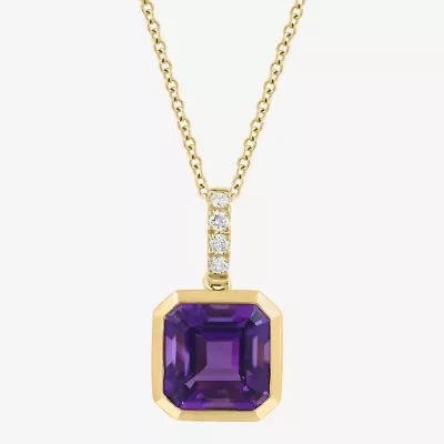 Effy Final Call Limited Quantities! Genuine Purple Cushion Amethyst and Diamond Accent 18 Inch Pendant Necklace in 14K Gold