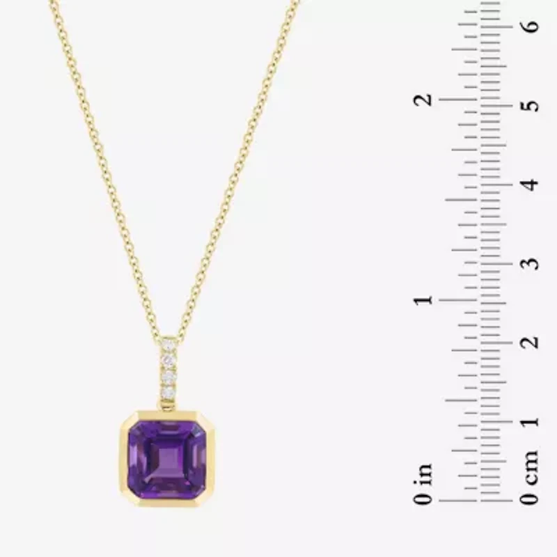 Effy Final Call Limited Quantities! Genuine Purple Cushion Amethyst and Diamond Accent 18 Inch Pendant Necklace in 14K Gold