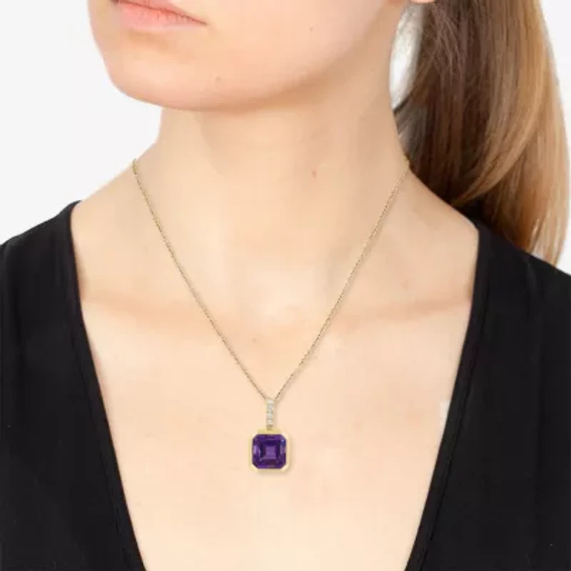 Effy Final Call Limited Quantities! Genuine Purple Cushion Amethyst and Diamond Accent 18 Inch Pendant Necklace in 14K Gold