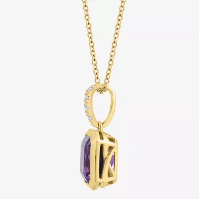 Effy Final Call Limited Quantities! Genuine Purple Cushion Amethyst and Diamond Accent 18 Inch Pendant Necklace in 14K Gold