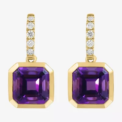 Effy Final Call Limited Quantities! Genuine Purple Cushion Amethyst and 1/5 CT.TW. Diamond  Drop Earrings in 14K Gold