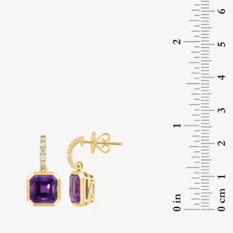 Effy Final Call Limited Quantities! Genuine Purple Cushion Amethyst and 1/5 CT.TW. Diamond  Drop Earrings in 14K Gold