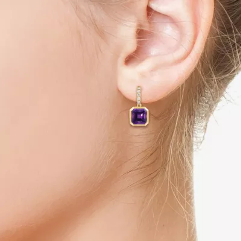 Effy Final Call Limited Quantities! Genuine Purple Cushion Amethyst and 1/5 CT.TW. Diamond  Drop Earrings in 14K Gold