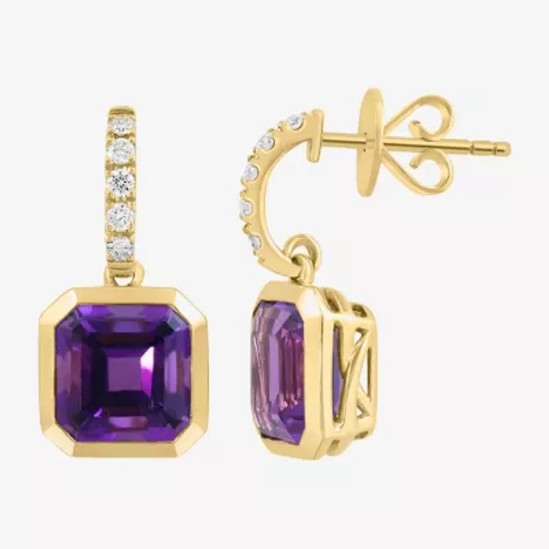 Effy Final Call Limited Quantities! Genuine Purple Cushion Amethyst and 1/5 CT.TW. Diamond  Drop Earrings in 14K Gold