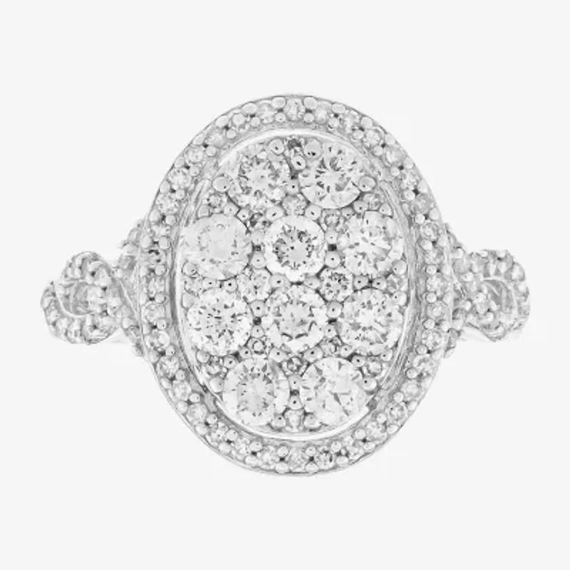 Limited Quantities! Womens 1 1/4 CT. T.W. Natural White Diamond 10K White Gold Oval Cocktail Ring