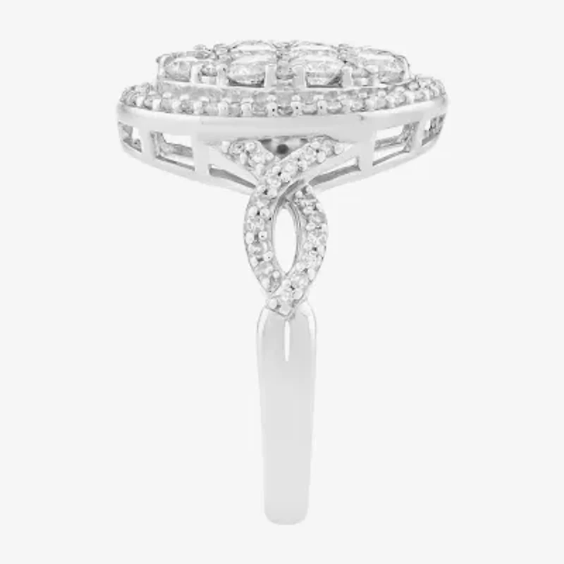 Limited Quantities! Womens 1 1/4 CT. T.W. Natural White Diamond 10K White Gold Oval Cocktail Ring
