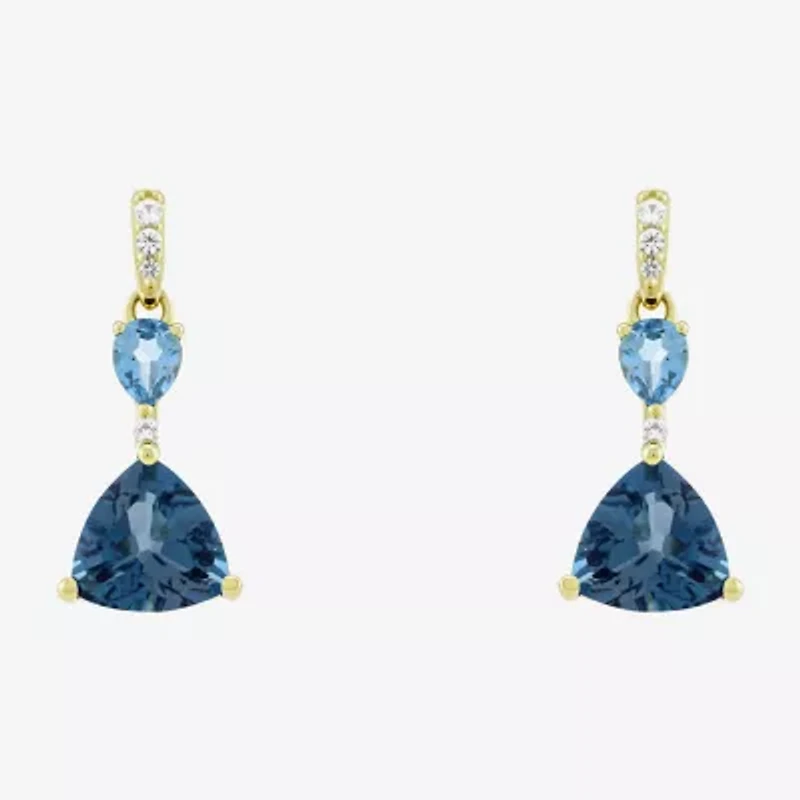 Womens Genuine Blue Topaz 14K Gold Over Silver Triangle Drop Earrings