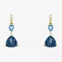 Womens Genuine Blue Topaz 14K Gold Over Silver Triangle Drop Earrings