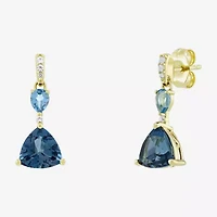 Womens Genuine Blue Topaz 14K Gold Over Silver Triangle Drop Earrings