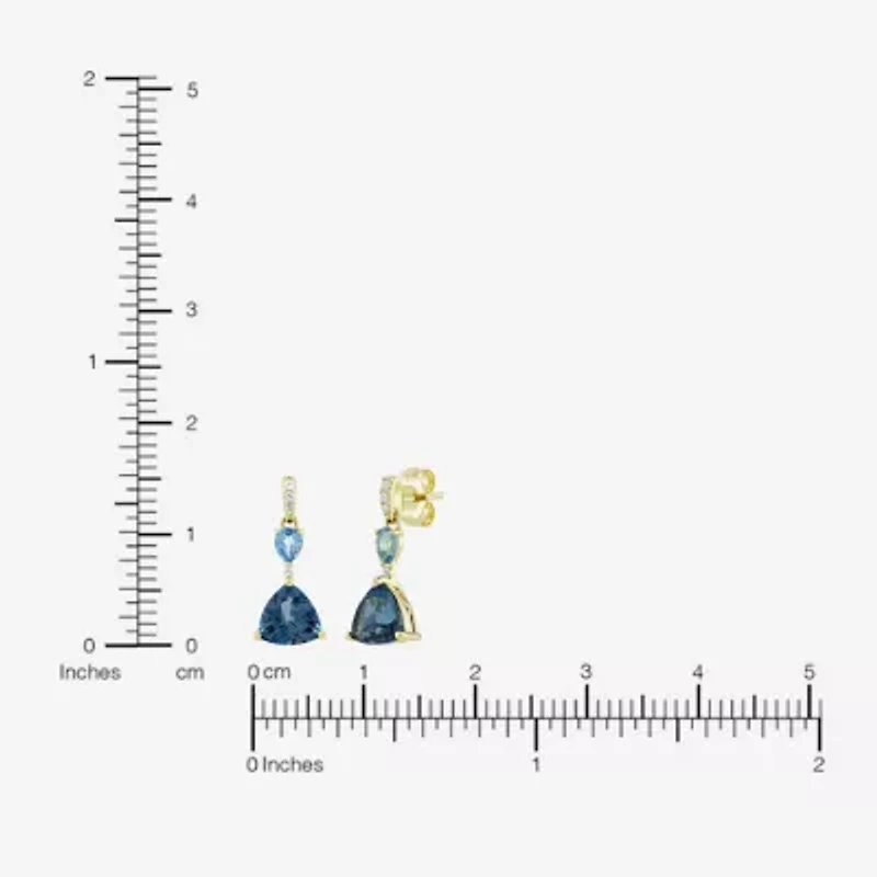 Womens Genuine Blue Topaz 14K Gold Over Silver Triangle Drop Earrings