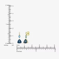 Womens Genuine Blue Topaz 14K Gold Over Silver Triangle Drop Earrings