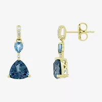 Womens Genuine Blue Topaz 14K Gold Over Silver Triangle Drop Earrings