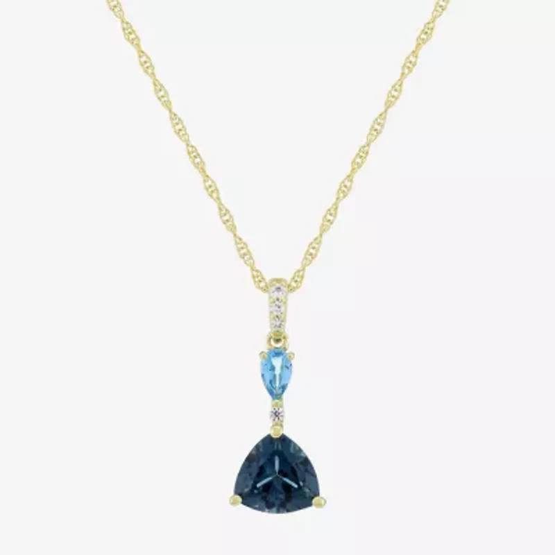 Womens Genuine Blue Topaz 14K Gold Over Silver Triangle 18 Inch Pendant Necklace
