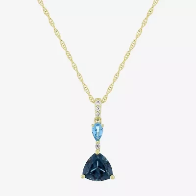 Womens Genuine Blue Topaz 14K Gold Over Silver Triangle 18 Inch Pendant Necklace