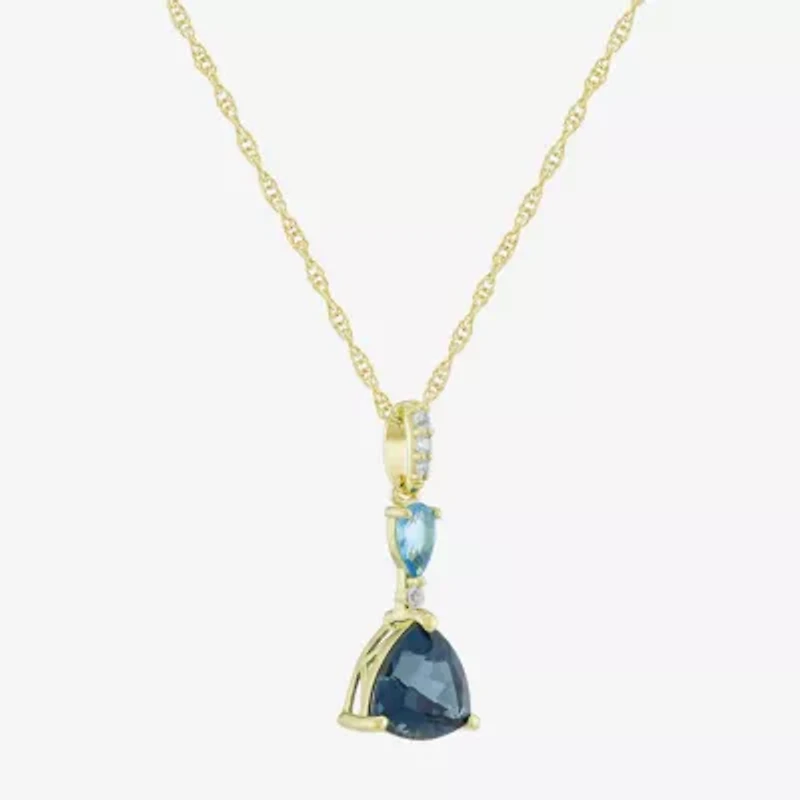 Womens Genuine Blue Topaz 14K Gold Over Silver Triangle 18 Inch Pendant Necklace