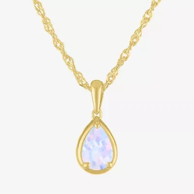 Womens Lab Created Multi Color Opal 14K Gold Over Silver Pear 16 Inch Pendant Necklace