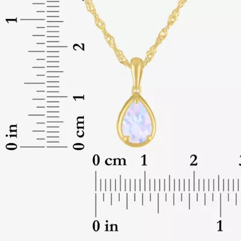 Womens Lab Created Multi Color Opal 14K Gold Over Silver Pear 16 Inch Pendant Necklace