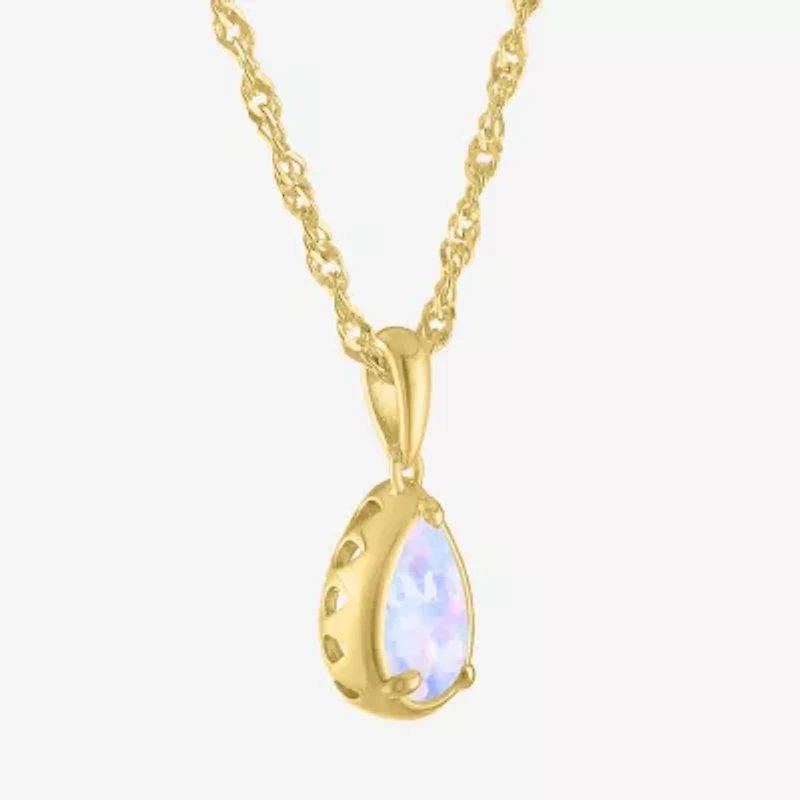 Womens Lab Created Multi Color Opal 14K Gold Over Silver Pear 16 Inch Pendant Necklace