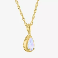 Womens Lab Created Multi Color Opal 14K Gold Over Silver Pear 16 Inch Pendant Necklace