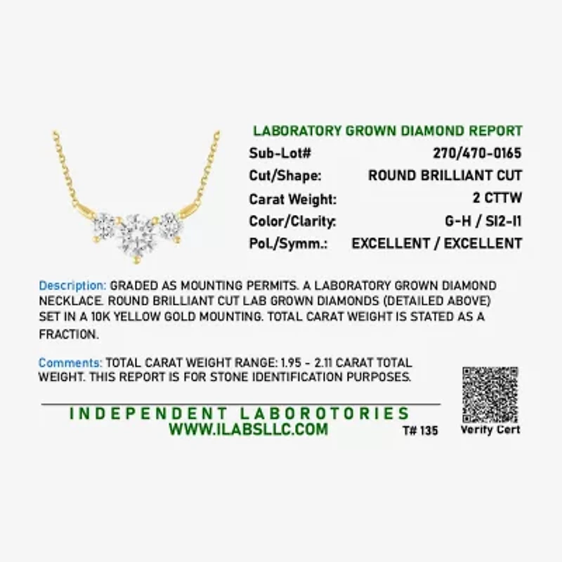 G-H / Si2-I1) Womens / CT. T.W. Lab Grown White Diamond 10K Gold 18 Inch Pendant Necklace