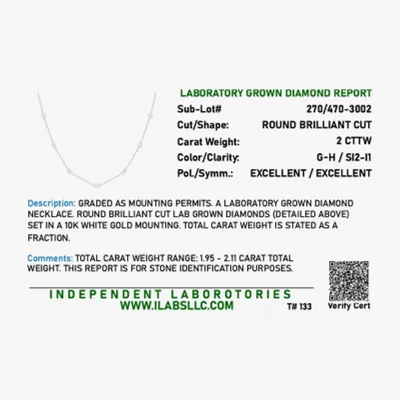 Diamond Addiction (G-H / Si2-I1) Womens 2 CT. T.W. Lab Grown White 10K Gold Inch Pendant Necklace