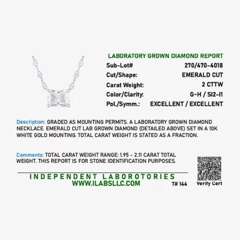 Diamond Addiction (G-H / Si2-I1) Womens 2 CT. T.W. Lab Grown White 10K Gold 18 Inch Pendant Necklace