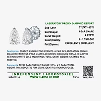 ( E-F/Si1-Si2 ) 4 CT. T.W. Lab-Grown Diamond 14K Gold 11.4mm Pear Stud Earrings