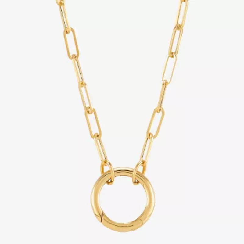 Womens 14K Gold Circle Paperclip 18 Inch Pendant Necklace
