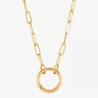 Womens 14K Gold Circle Paperclip 18 Inch Pendant Necklace