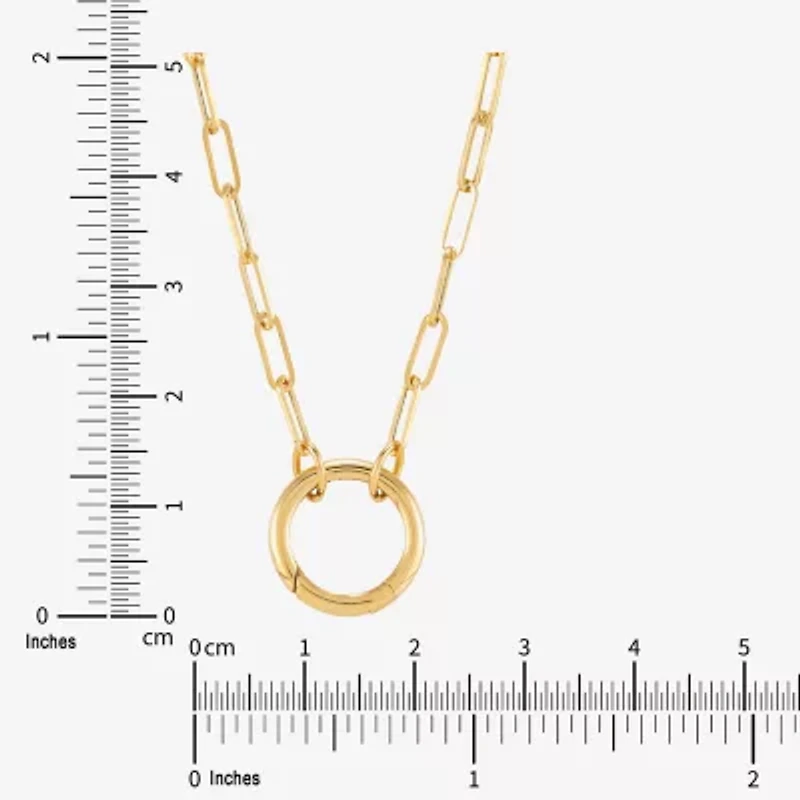 Womens 14K Gold Circle Paperclip 18 Inch Pendant Necklace