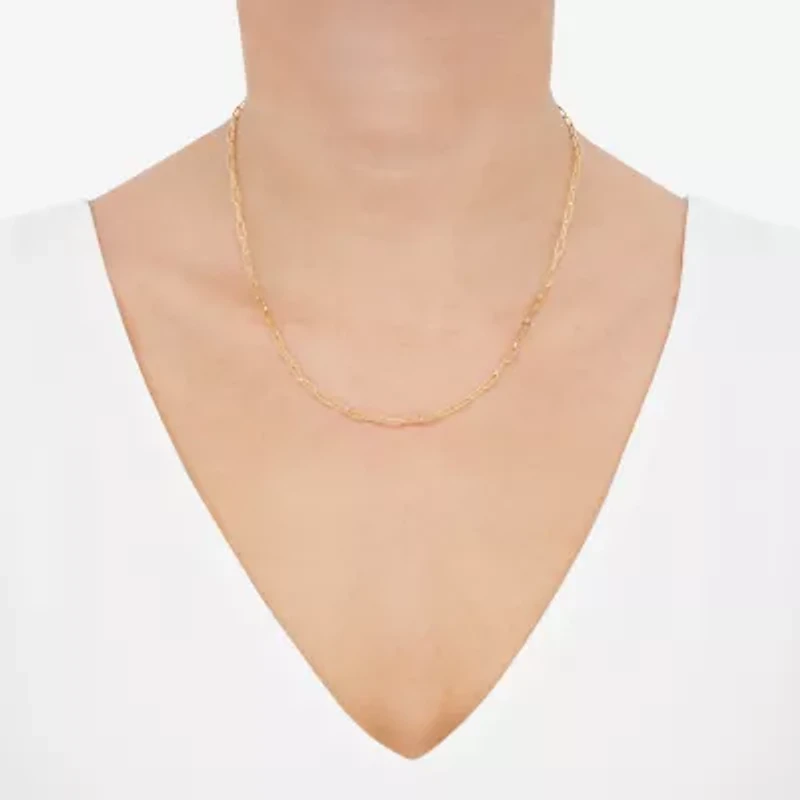 Womens 14K Gold Circle Paperclip 18 Inch Pendant Necklace